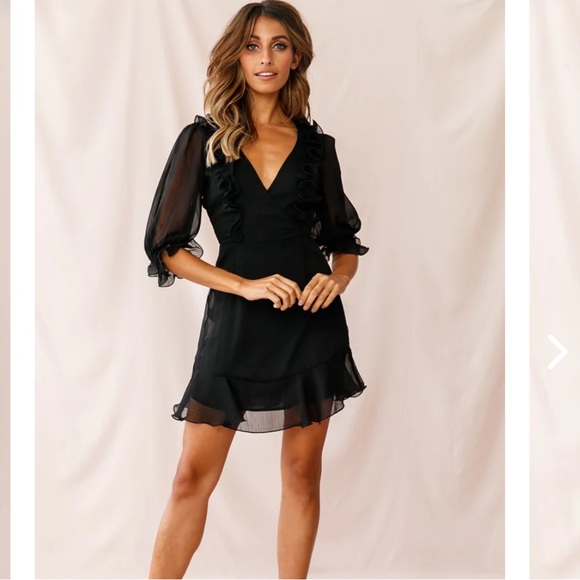 Saints + Secrets black sexy ruffled chiffon mini dress Size M - Picture 6 of 17